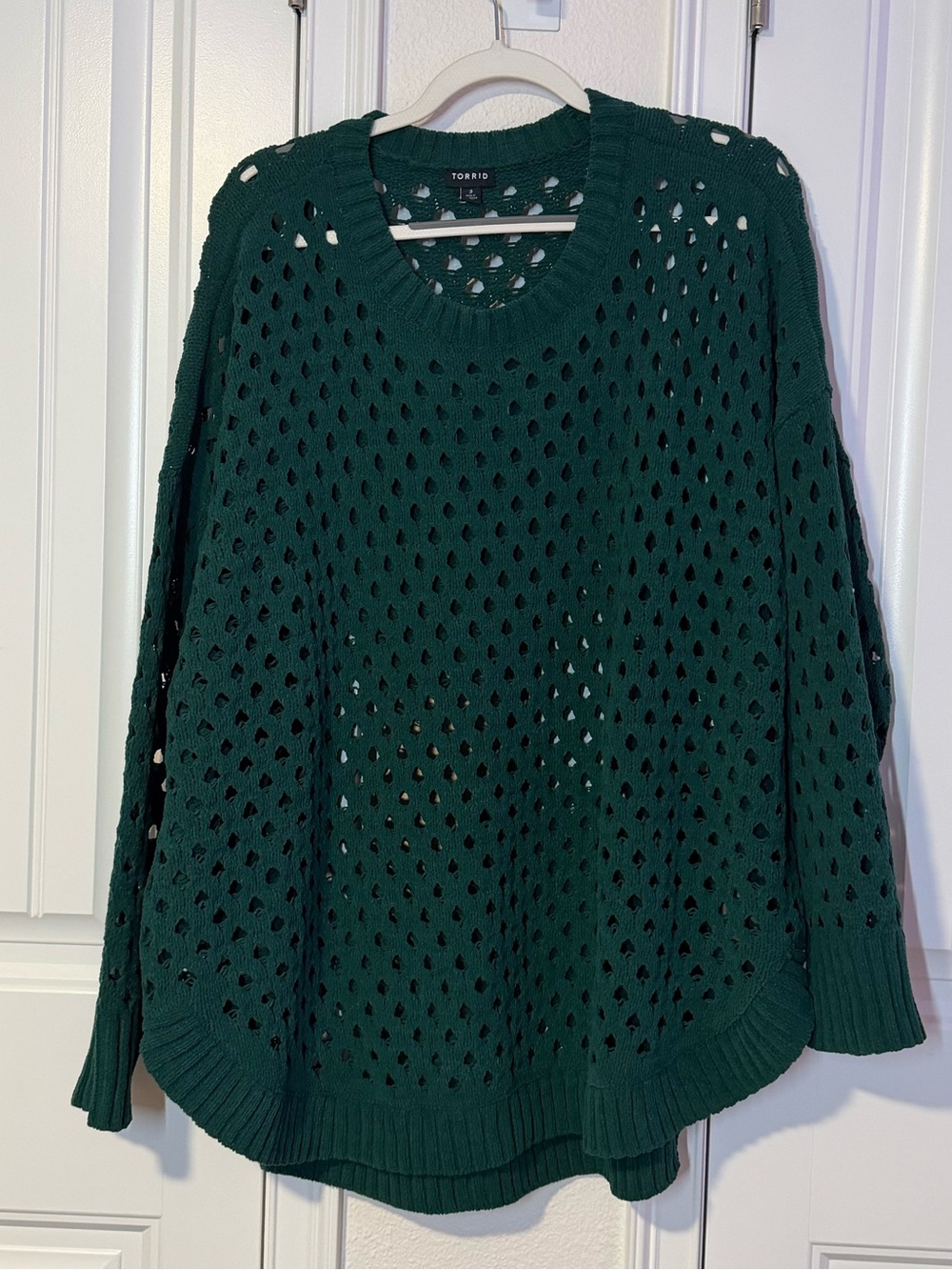torrid Deep Green Open-Knit Crewneck Sweater